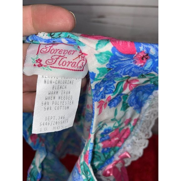 Vintage Forever Floral Blue Pink Lace Trim Size 18 Months Girl's Sleeveless Dres - Picture 8 of 9